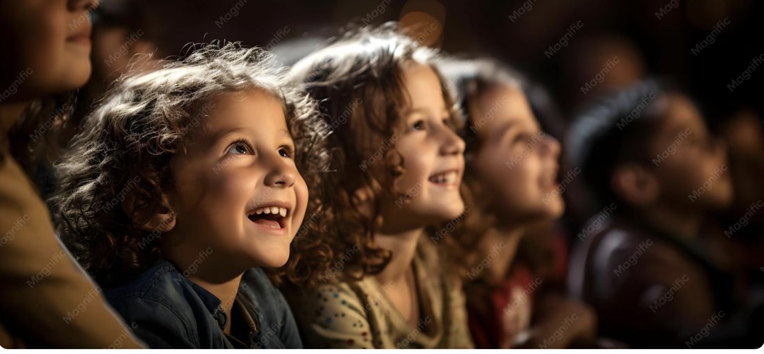 Enfants émerveillés devant un spectacle.